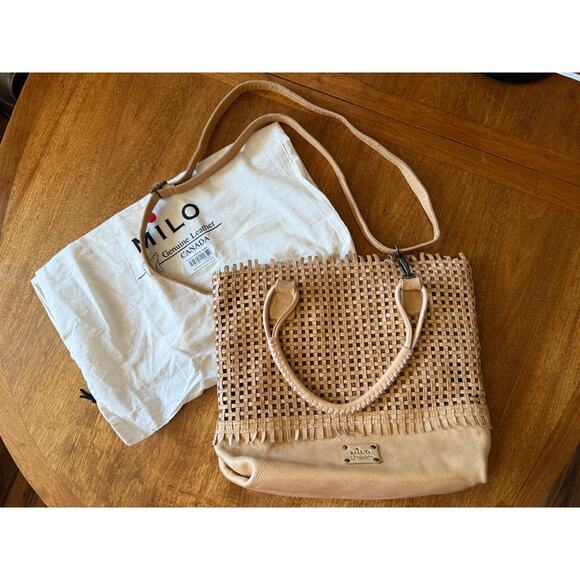 Milo Canada Braided Buckskin Leather Shoulder Bag Dust Bag Purse Boho Tan - Picture 8 of 10